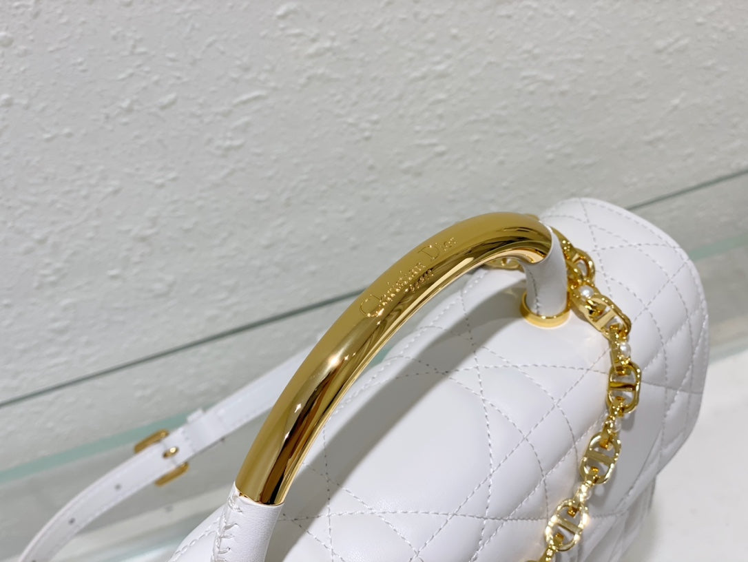 Miss Dior Mini Bag White Quilted Cannage Lambskin with Gold-Tone Handle