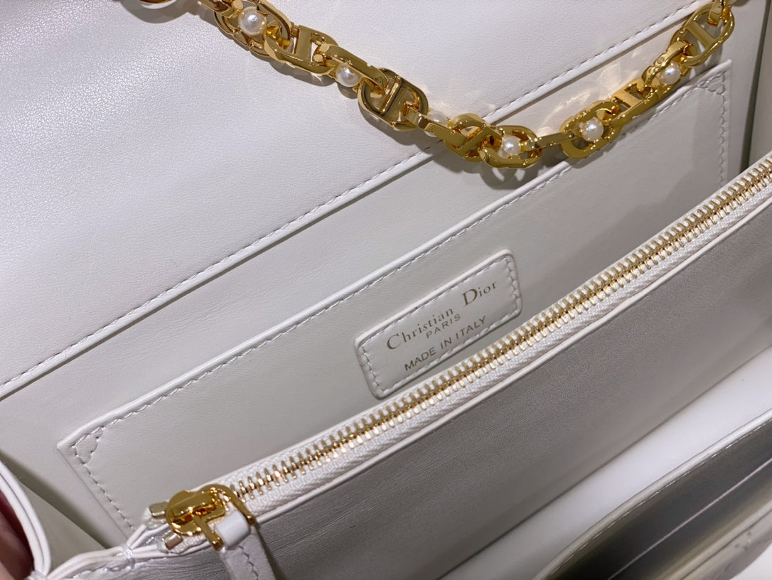 Christian Dior Miss Dior Mini Bag in White Quilted Cannage Leather with Gold Top Handle