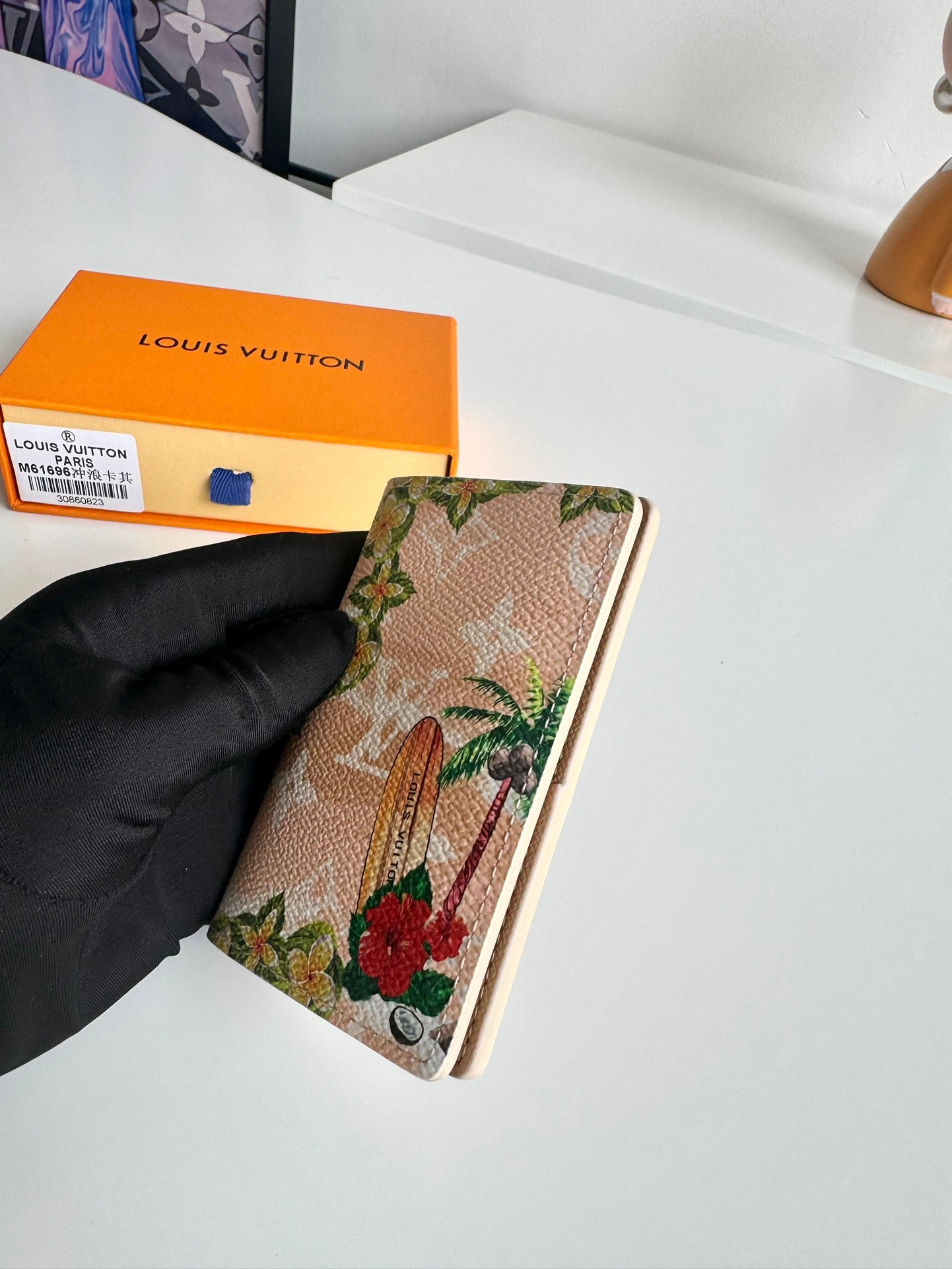 Louis Vuitton Tropical Beach Surfboard Floral Print Beige Passport Holder