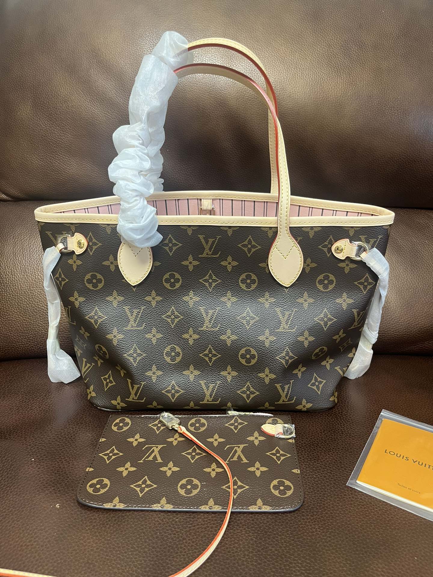Louis Vuitton Classic Monogram Brown Canvas Tote Bag with Matching Pouch