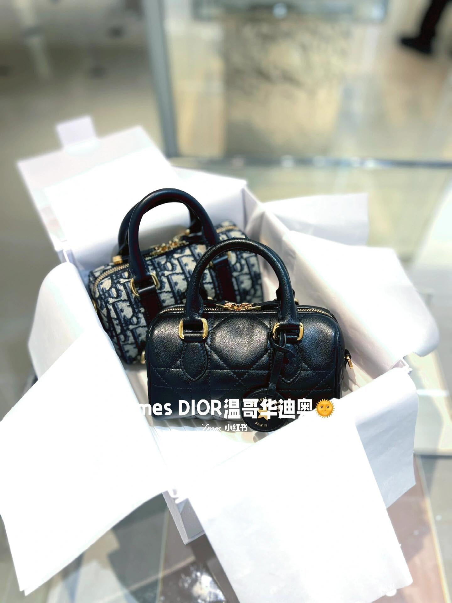 Dior Mini Black Quilted Leather Top Handle Bag with Gold Star Charm