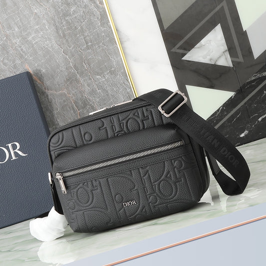 Dior Black Embossed Monogram Leather Crossbody Shoulder Bag