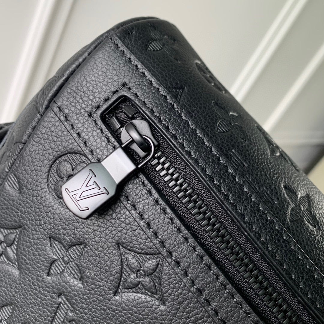 Louis Vuitton Black Embossed Monogram Leather Crossbody Messenger Bag
