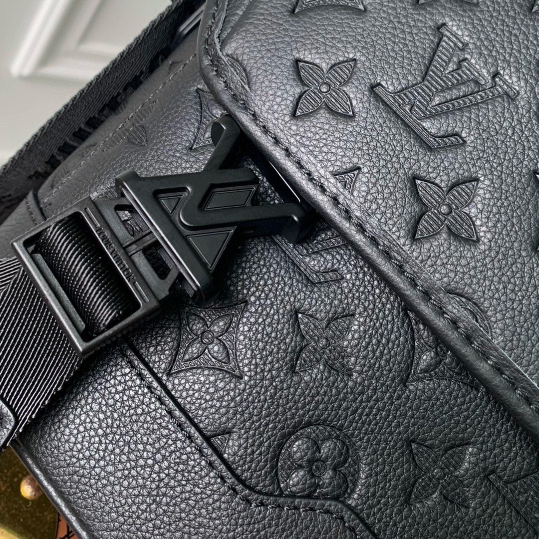Louis Vuitton Black Embossed Monogram Leather Crossbody Messenger Bag