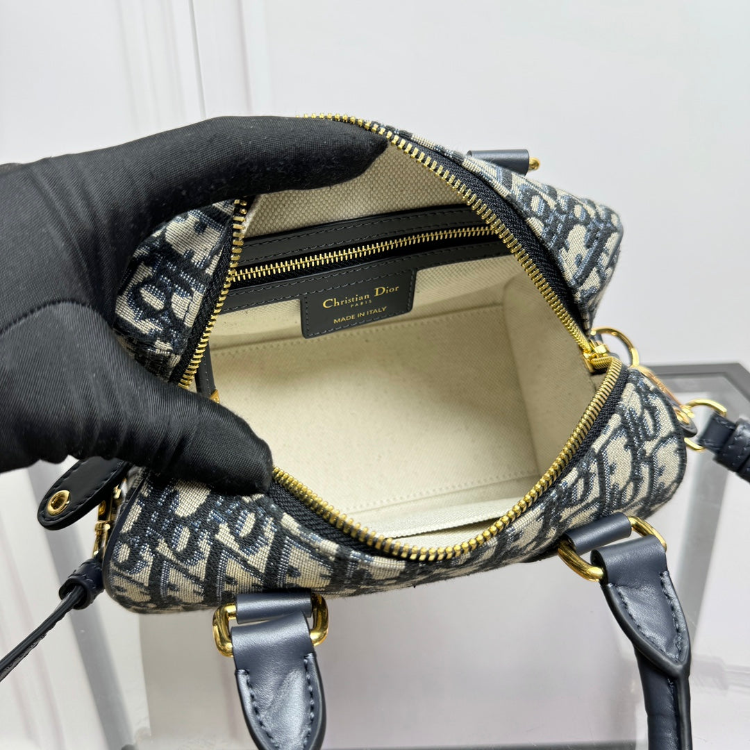 Christian Dior Blue Oblique Canvas Mini Bowling Bag with Strap