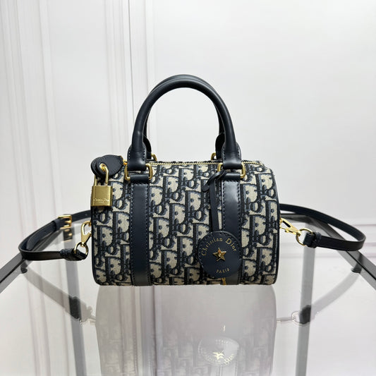 Dior Blue Monogram Canvas Mini Boston Bag with Leather Shoulder Strap