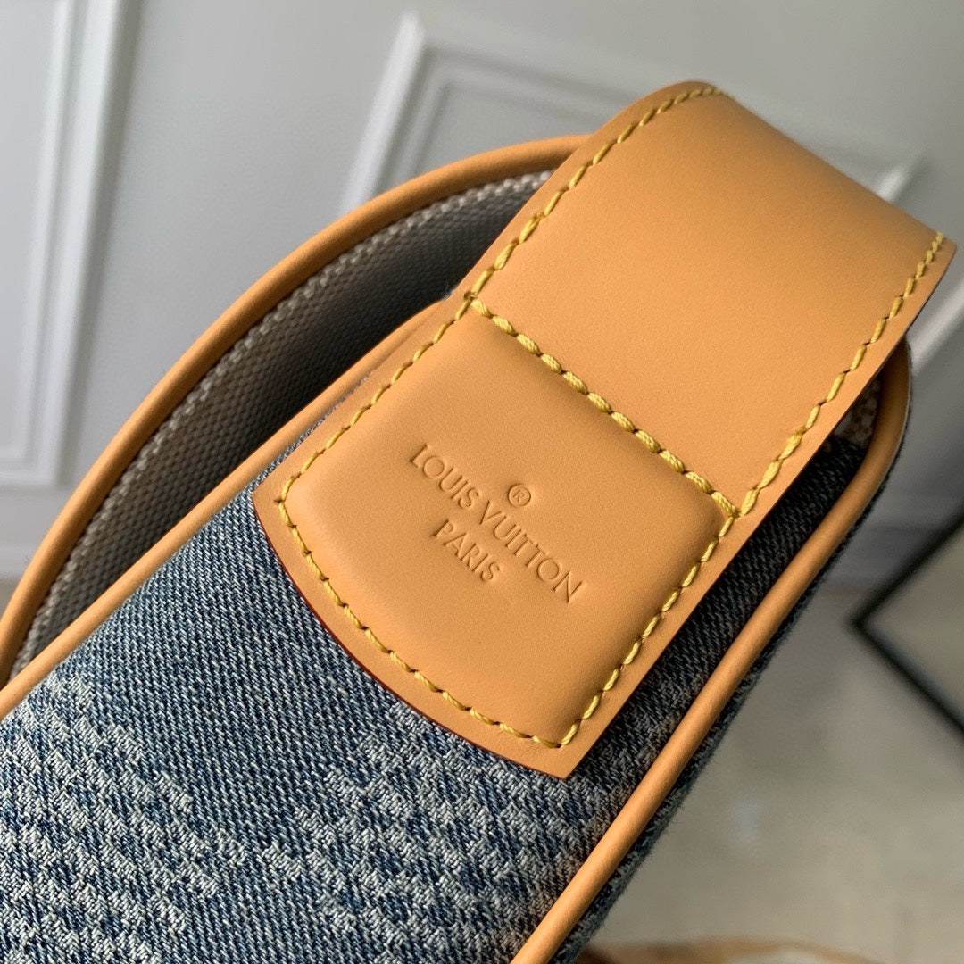 Louis Vuitton Blue Denim Checkerboard Crossbody Saddle Bag with Leather Strap
