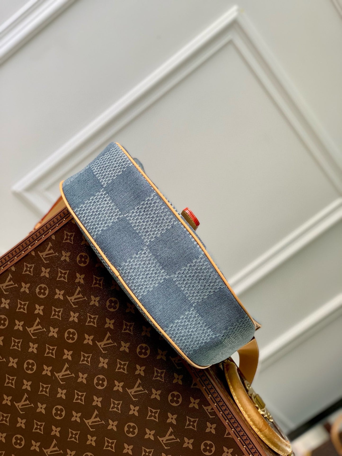 Louis Vuitton Blue Denim Checkerboard Crossbody Saddle Bag with Leather Strap