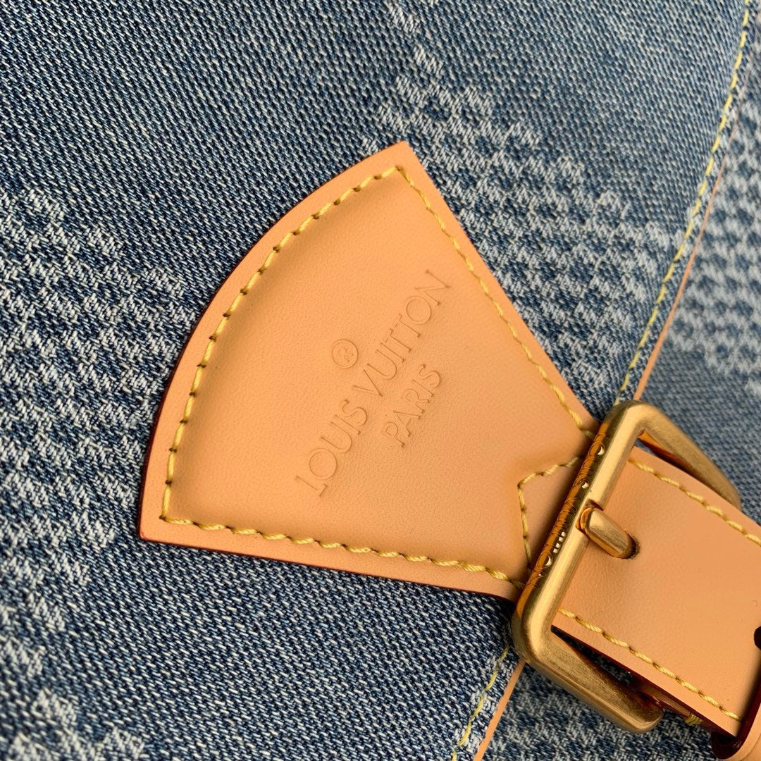 Louis Vuitton Blue Denim Checkerboard Crossbody Saddle Bag with Leather Strap