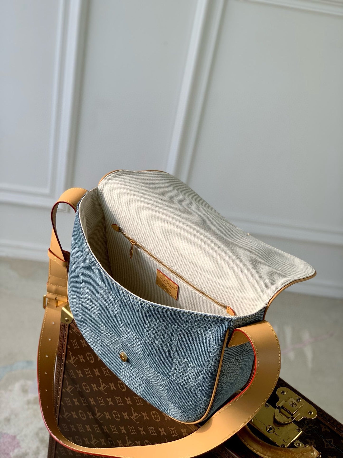 Louis Vuitton Blue Denim Checkerboard Crossbody Saddle Bag with Leather Strap