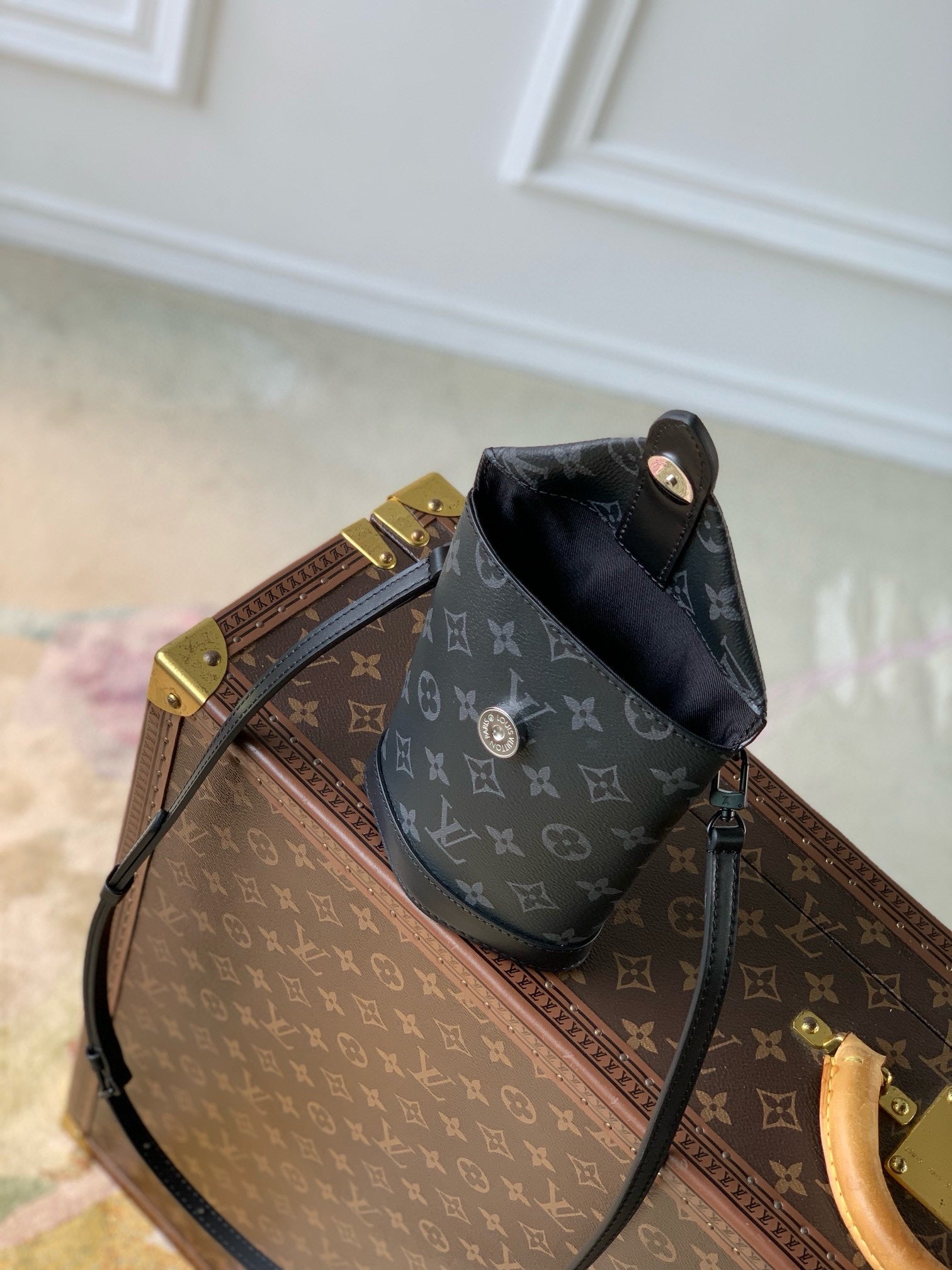 Louis Vuitton Black and Gray Monogram Pattern Mini Crossbody Bag with Flap