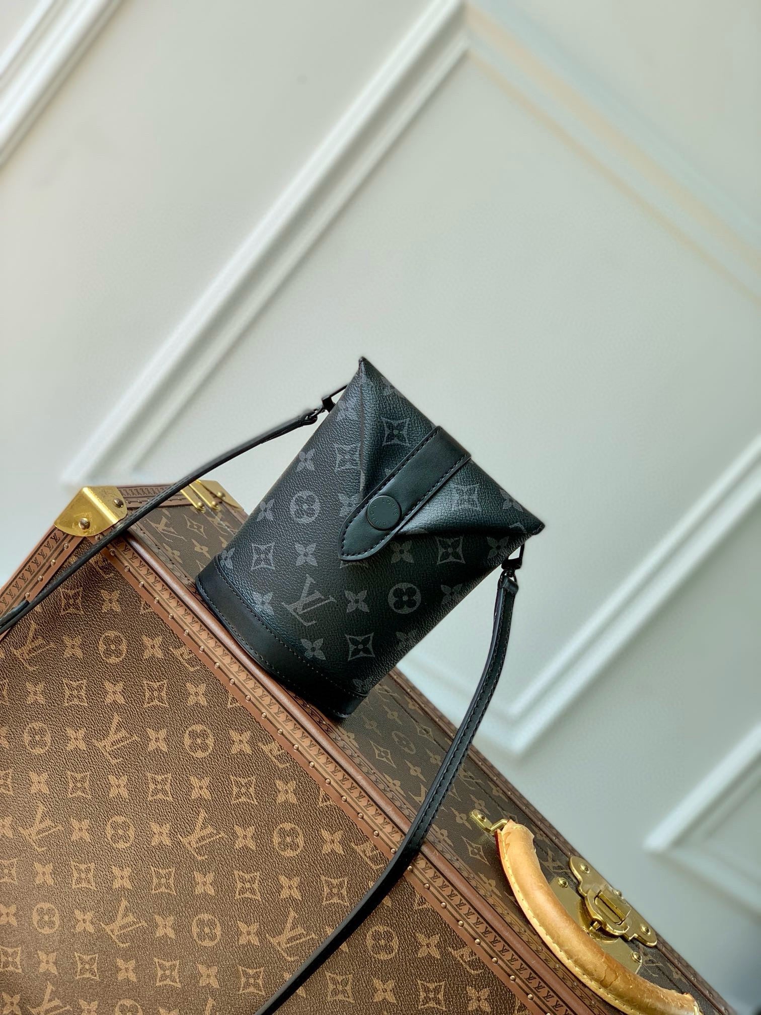 Louis Vuitton Black and Gray Monogram Pattern Mini Crossbody Bag with Flap