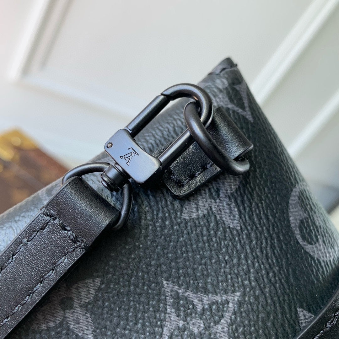 Louis Vuitton Black and Gray Monogram Pattern Mini Crossbody Bag with Flap