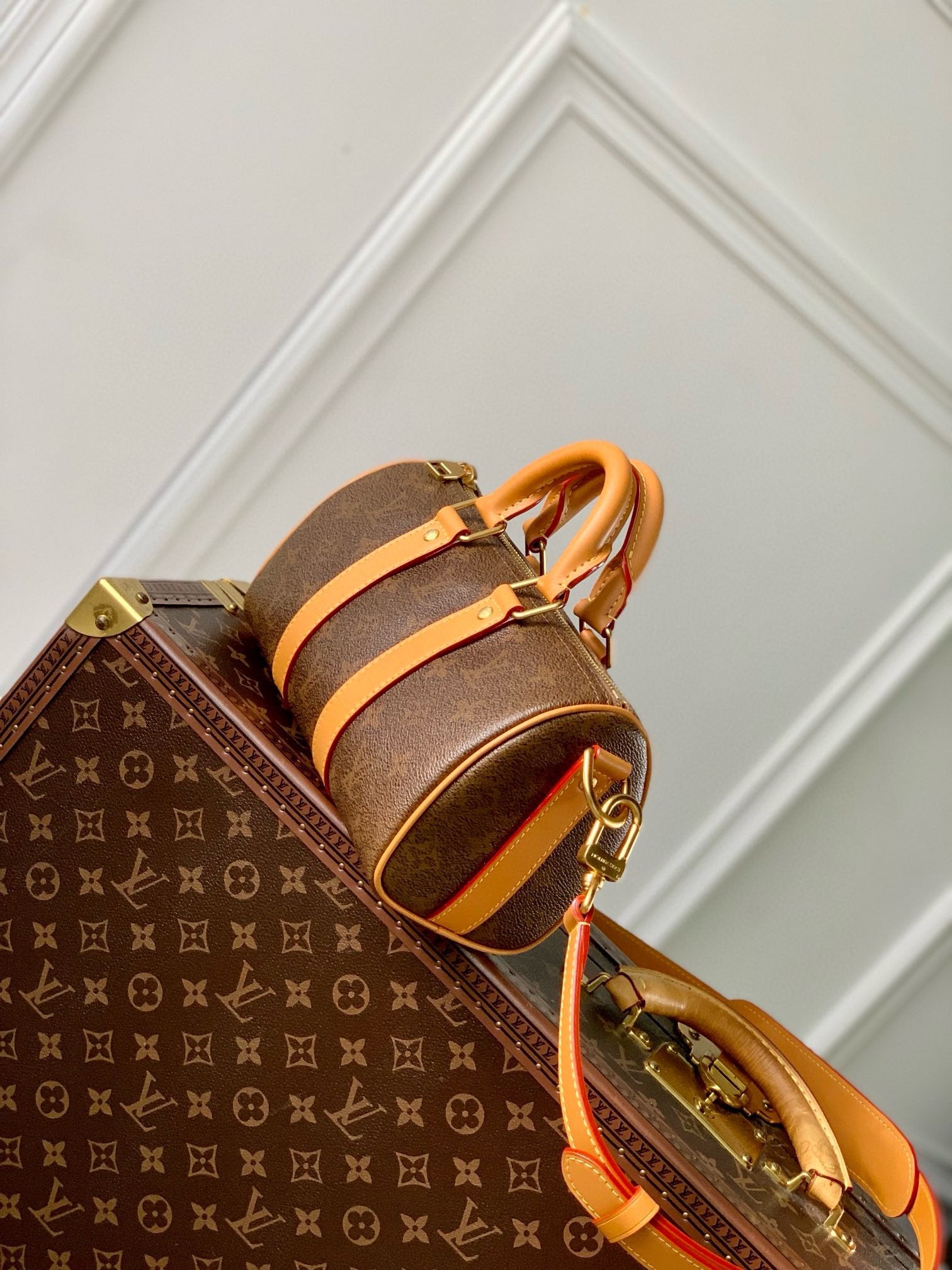 Louis Vuitton Vintage Style Brown Monogram Mini Duffle Bag with Crossbody Strap