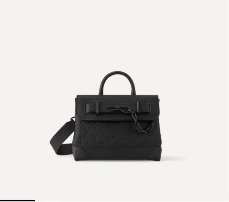 Louis Vuitton Structured Black Embossed Leather Top Handle Crossbody Bag