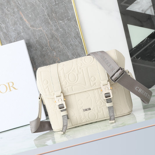Dior Cream Off-White Embossed Monogram Crossbody Messenger Bag
