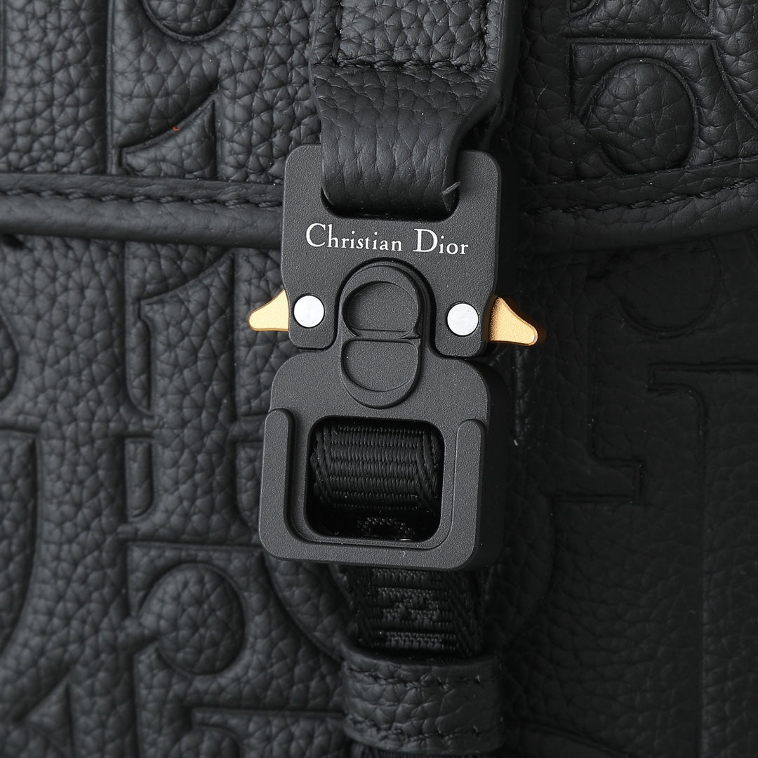 Dior Modern Black Embossed Crossbody Messenger Bag with Tactical Buckles