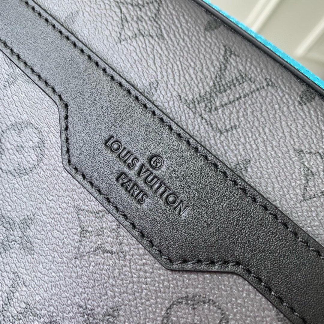 Louis Vuitton Grey Monogram Messenger Bag with Turquoise Trim and Mini Pouch