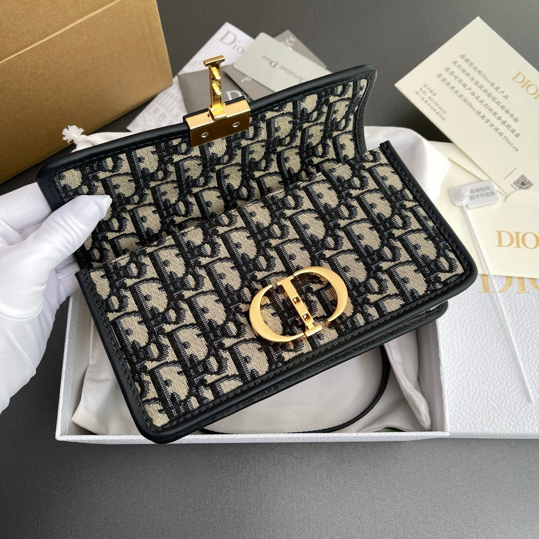 Dior Classic Monogram Jacquard Flap Shoulder Bag with Gold Chain Strap