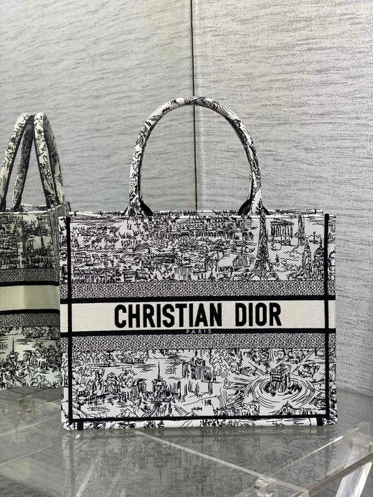 Dior Parisian Toile Scenic Print Large Canvas Tote Handbag