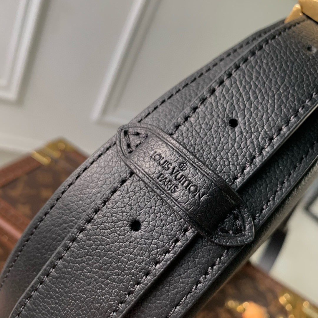 Louis Vuitton Black Leather Crescent Crossbody Belt Bag with Gold Zipper