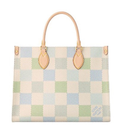 Louis Vuitton Pastel Checkered Pattern Canvas Tote Bag with Top Handles
