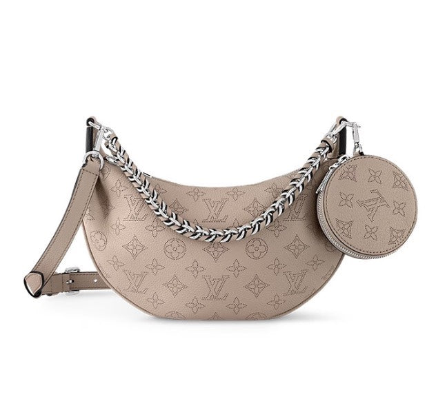 Louis Vuitton Taupe Embossed Monogram Crescent Bag with Chain Strap and Coin Purse