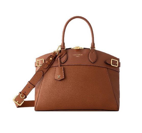 Louis Vuitton Classic Brown Leather Satchel Handbag with Crossbody Strap