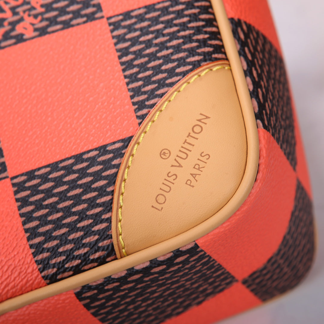 Louis Vuitton Orange and Brown Checkerboard Diamond Leather Crossbody Bag