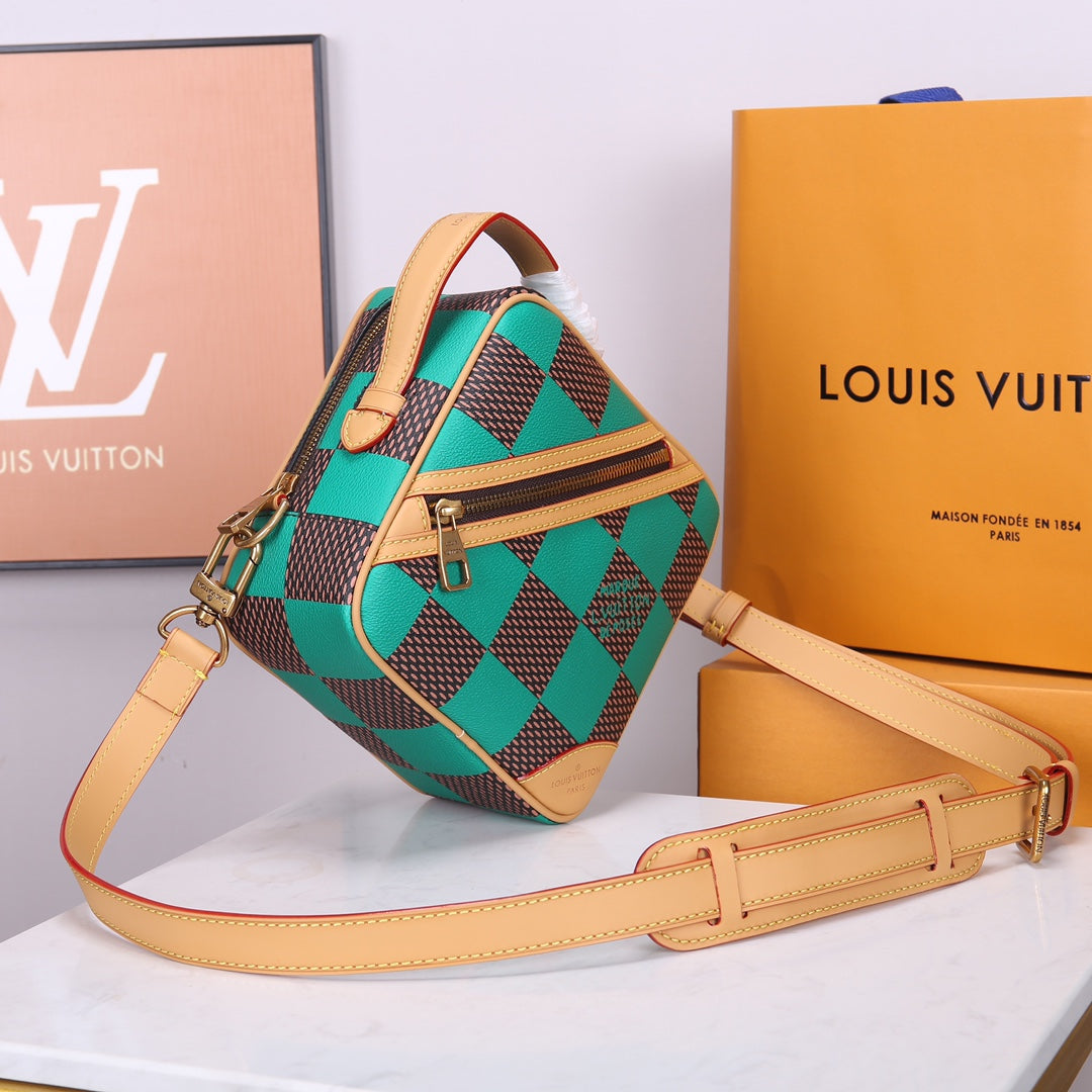 Louis Vuitton Geometric Green and Brown Checkerboard Diamond Crossbody Bag