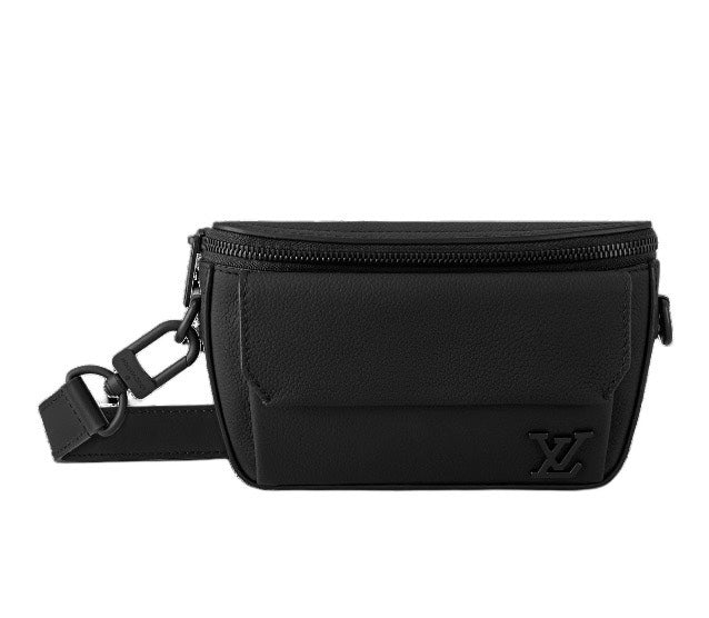 Louis Vuitton Minimalist Matte Black Leather Waist Bag Utility Belt Pack