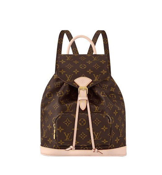 Louis Vuitton Classic Brown Monogram Print Backpack with Tan Leather Trim and Drawstring