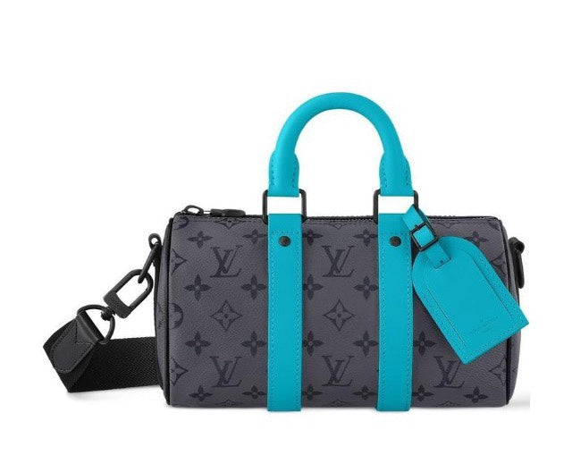 Louis Vuitton Grey Monogram Print Mini Duffle Bag with Turquoise Trim