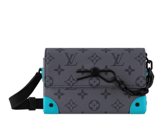 Louis Vuitton Grey Monogram Mini Trunk Crossbody Bag with Blue Accents