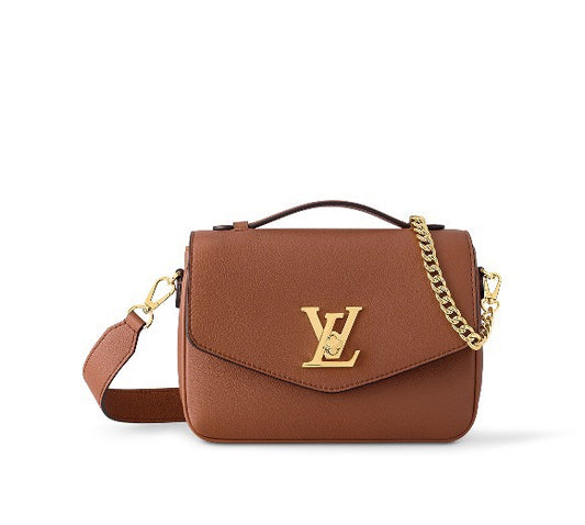 Louis Vuitton Elegant Brown Leather Shoulder Crossbody Bag with Gold Chain
