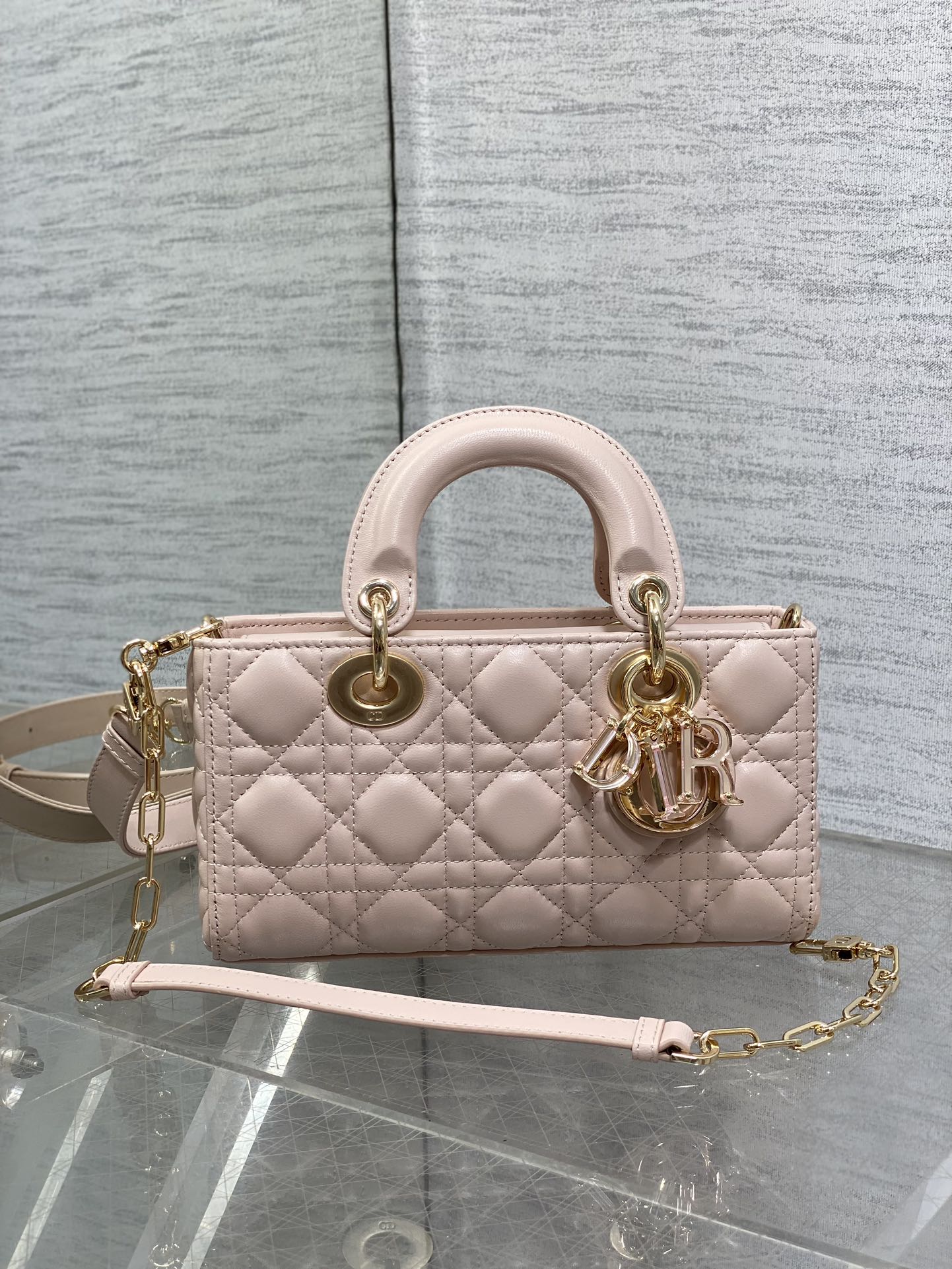 Dior Blush Pink Quilted Leather Top Handle Crossbody Handbag