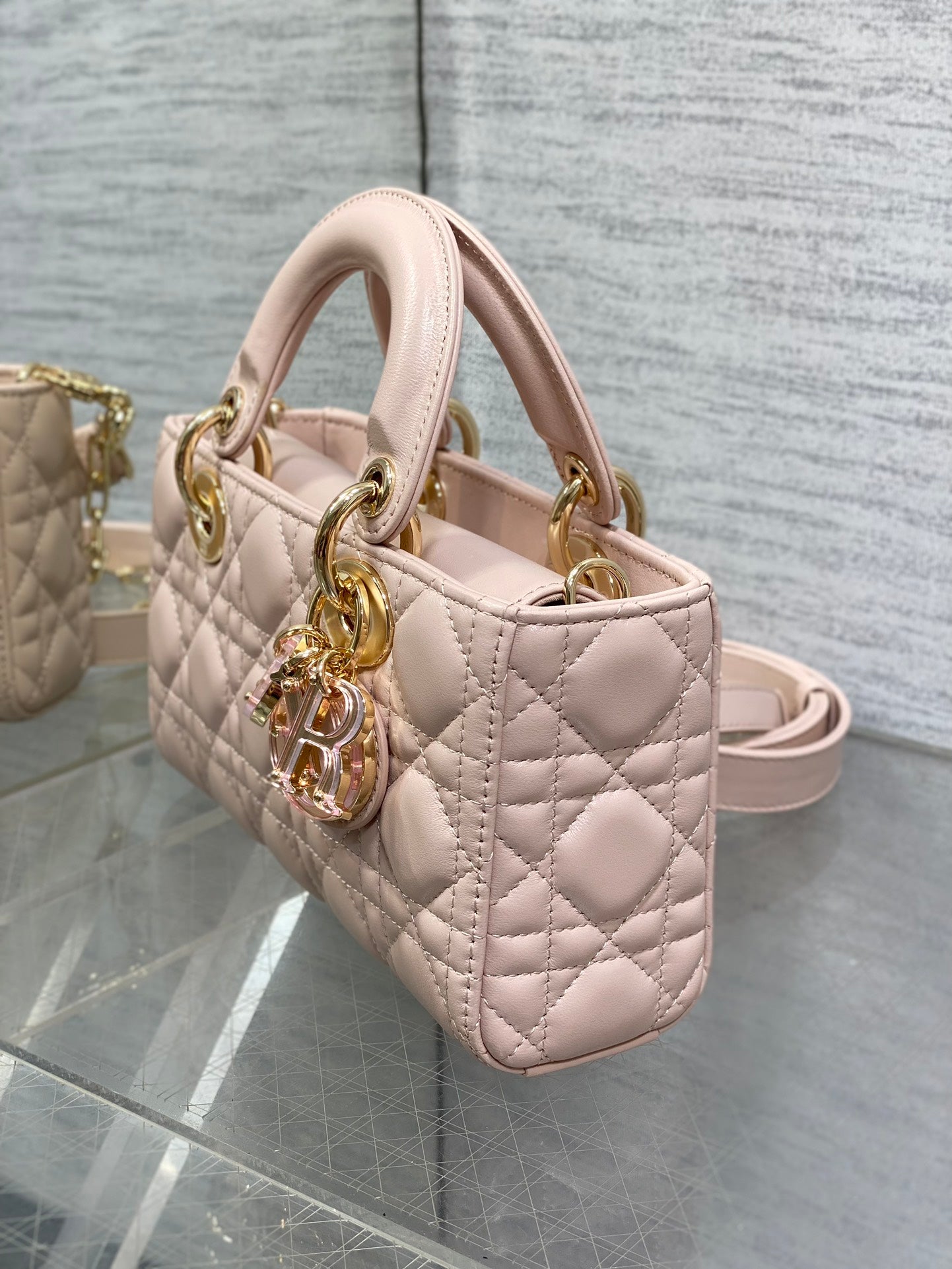 Dior Blush Pink Quilted Leather Top Handle Crossbody Handbag
