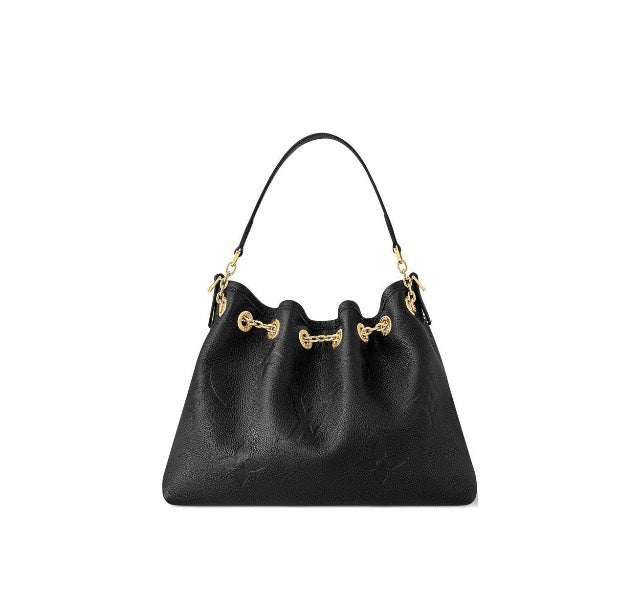 Louis Vuitton Elegant Black Embossed Leather Drawstring Shoulder Bag