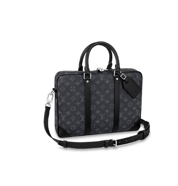 Louis Vuitton Men's Dark Grey Monogram Pattern Laptop Briefcase with Shoulder Strap
