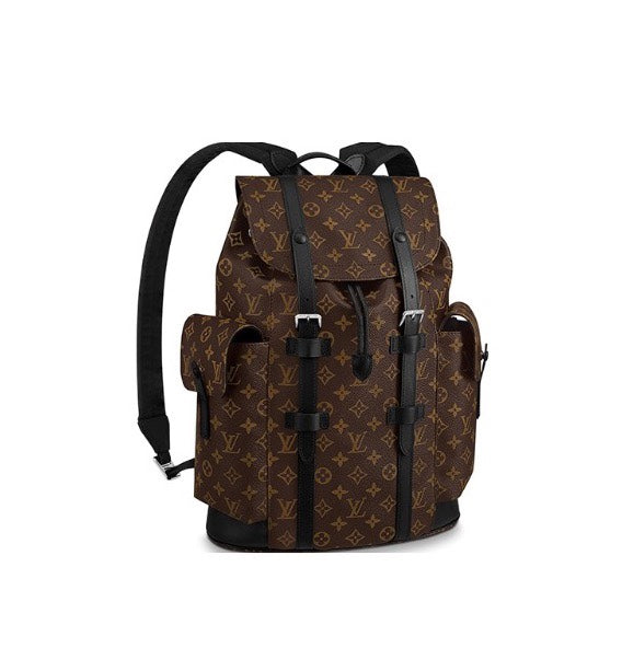 Louis Vuitton Classic Brown Monogram Pattern Backpack with Black Leather Straps