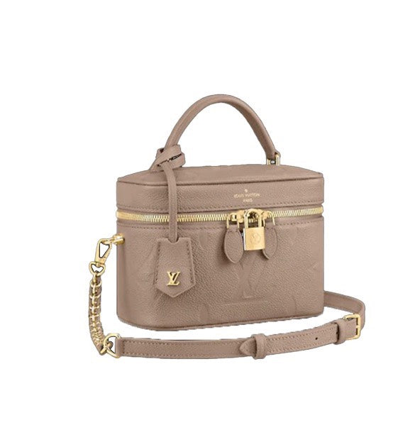 Louis Vuitton Taupe Embossed Leather Vanity Case Bag with Top Handle