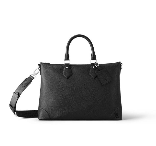Louis Vuitton Black Textured Leather Briefcase with Detachable Shoulder Strap