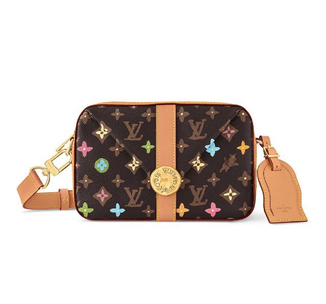 Louis Vuitton Multicolor Monogram Brown Camera Crossbody Bag with Tan Leather Trim
