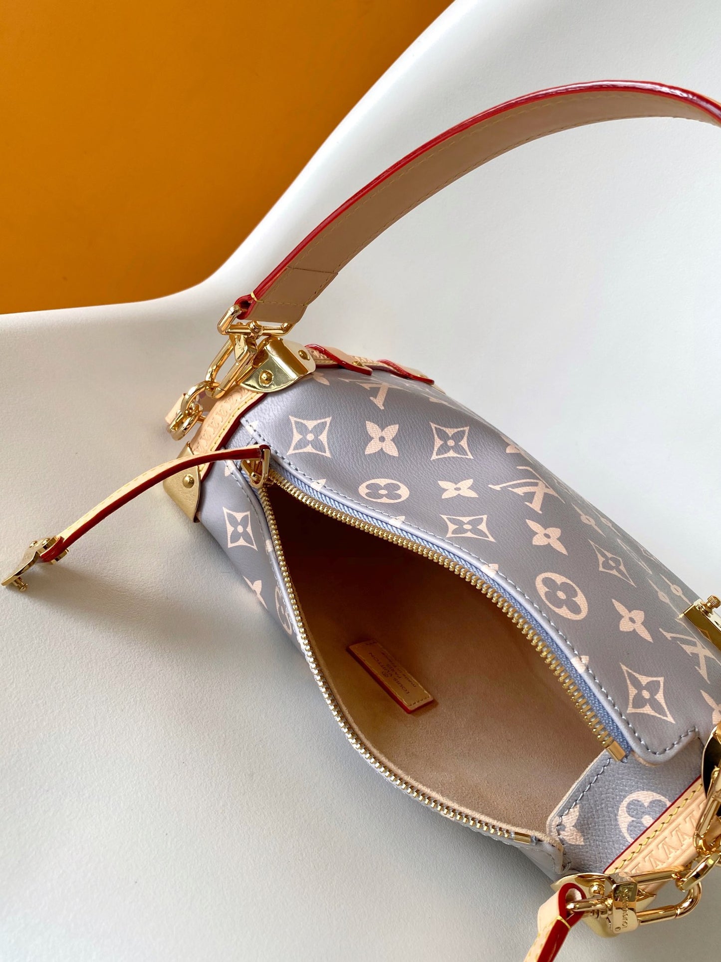 Louis Vuitton Structured Grey Monogram Trunk Shoulder Bag with Leather Trim