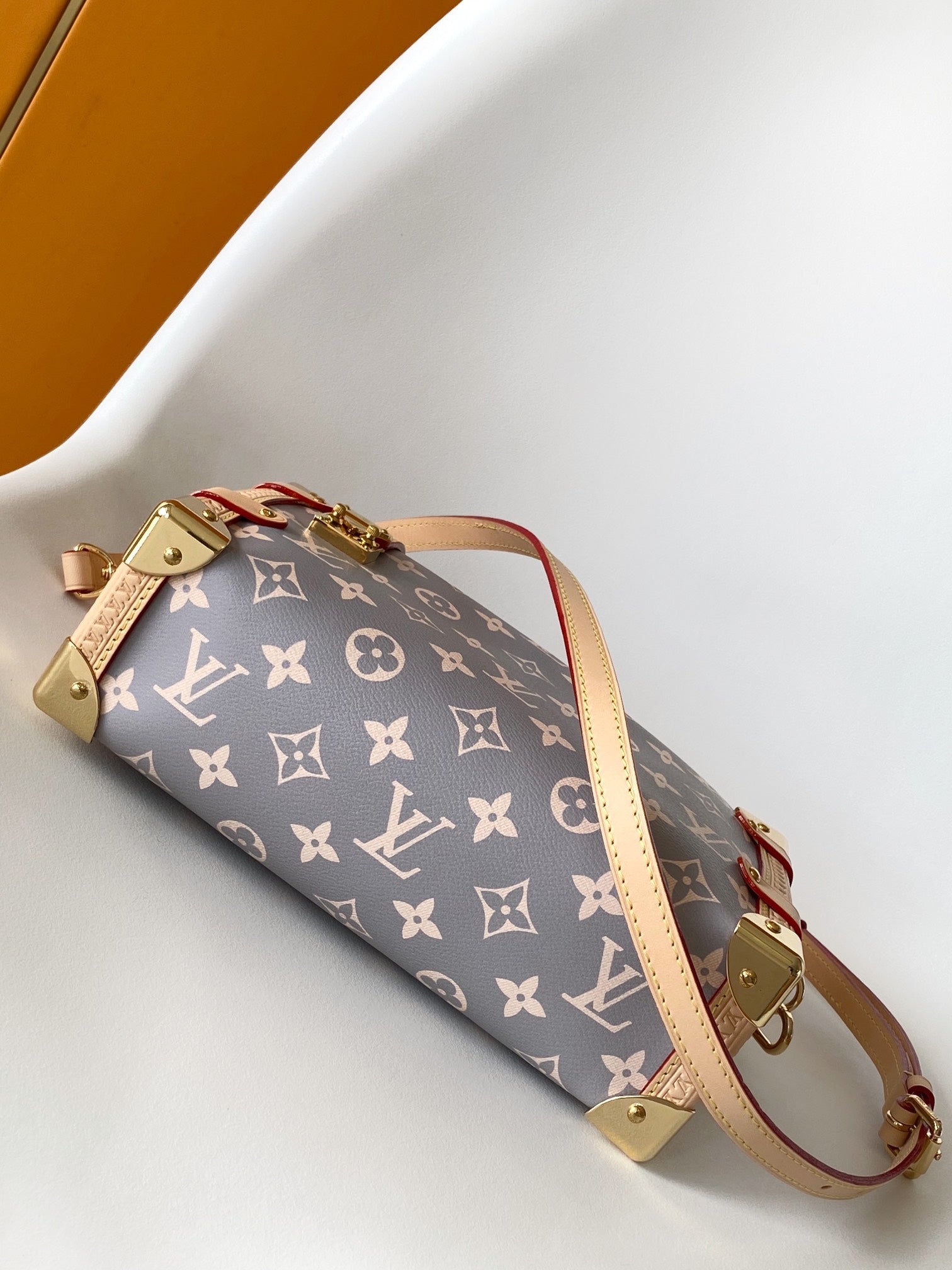 Louis Vuitton Structured Grey Monogram Trunk Shoulder Bag with Leather Trim