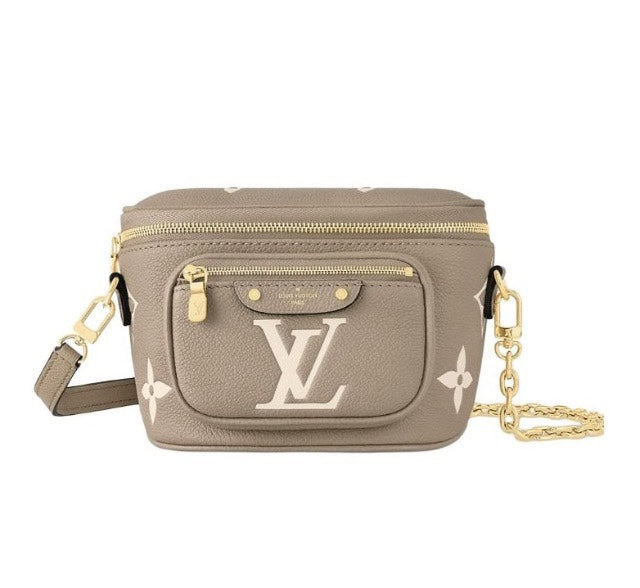 Louis Vuitton Taupe Embossed Leather Crossbody Bag with Gold Chain Strap