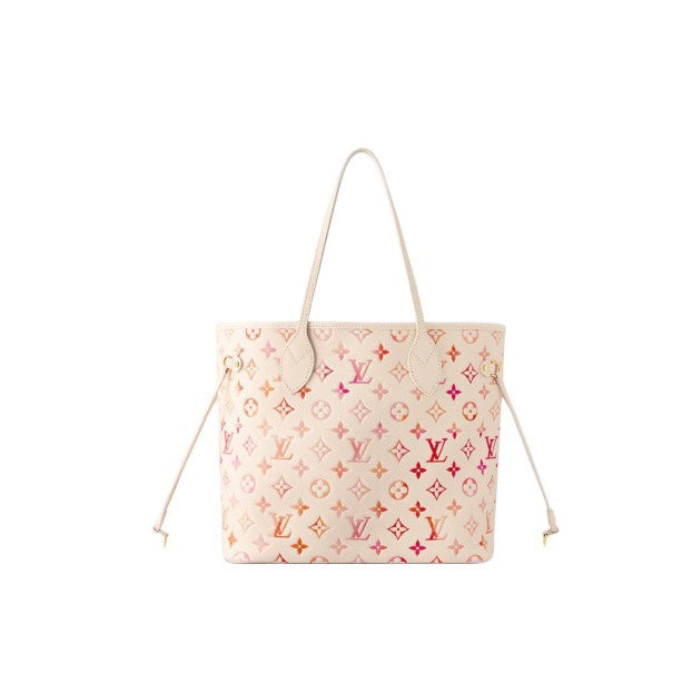 Louis Vuitton Cream Leather Tote Bag with Pink Gradient Monogram Pattern