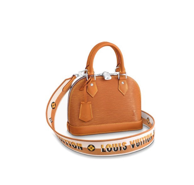 Louis Vuitton Textured Tan Leather Dome Handbag with Wide Crossbody Strap