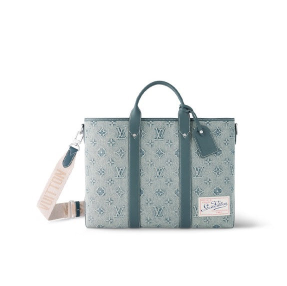 Louis Vuitton Blue Monogram Canvas Laptop Briefcase Bag with Shoulder Strap