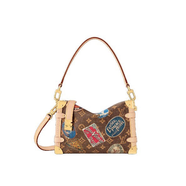 Louis Vuitton Vintage Monogram Trunk Shoulder Bag with Travel Sticker Prints
